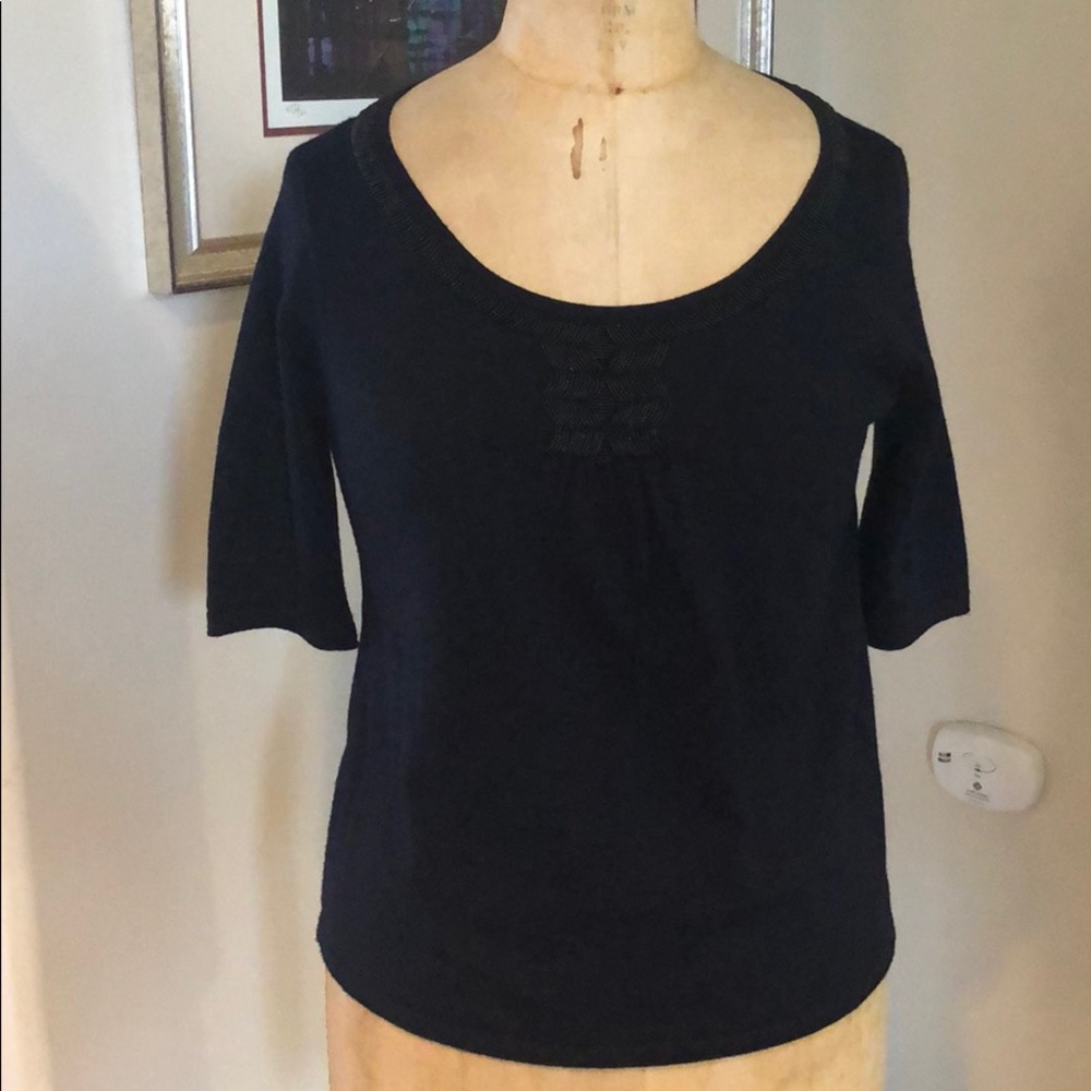 JCrew navy sweater with beading detail